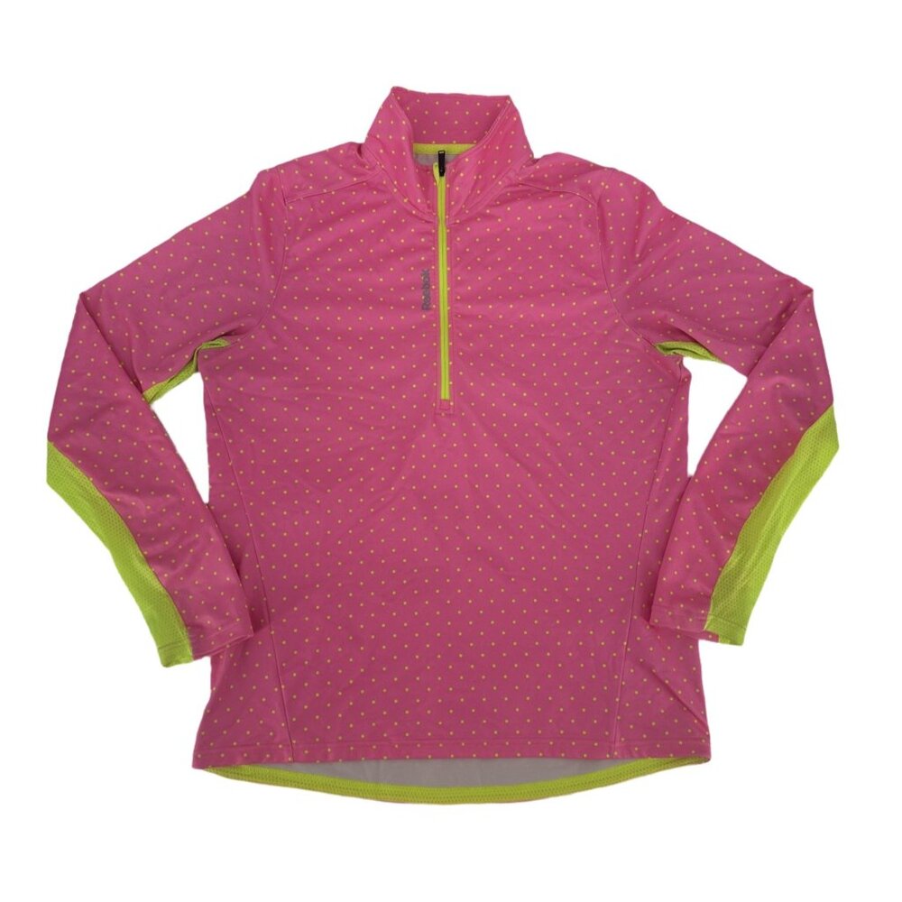 ✨ Reebok Play Dry Pink Polka Dot 1/4 Zip Running Top Large Athletic Pullover ✨